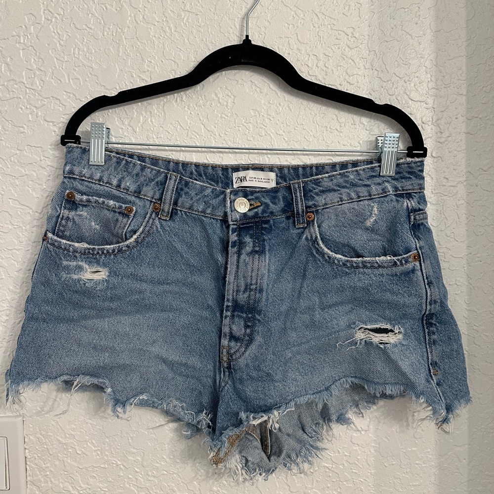 Zara Blue Jean Shorts with Distressed Raw Hem